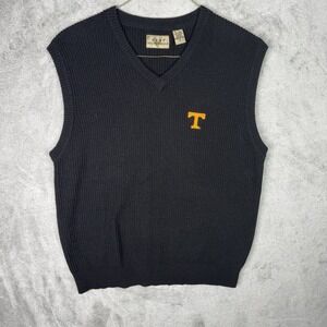 Vesi Sportswear Men's Black Knit Sleeveless Sweater Vest XL Linen Cotton V-Neck